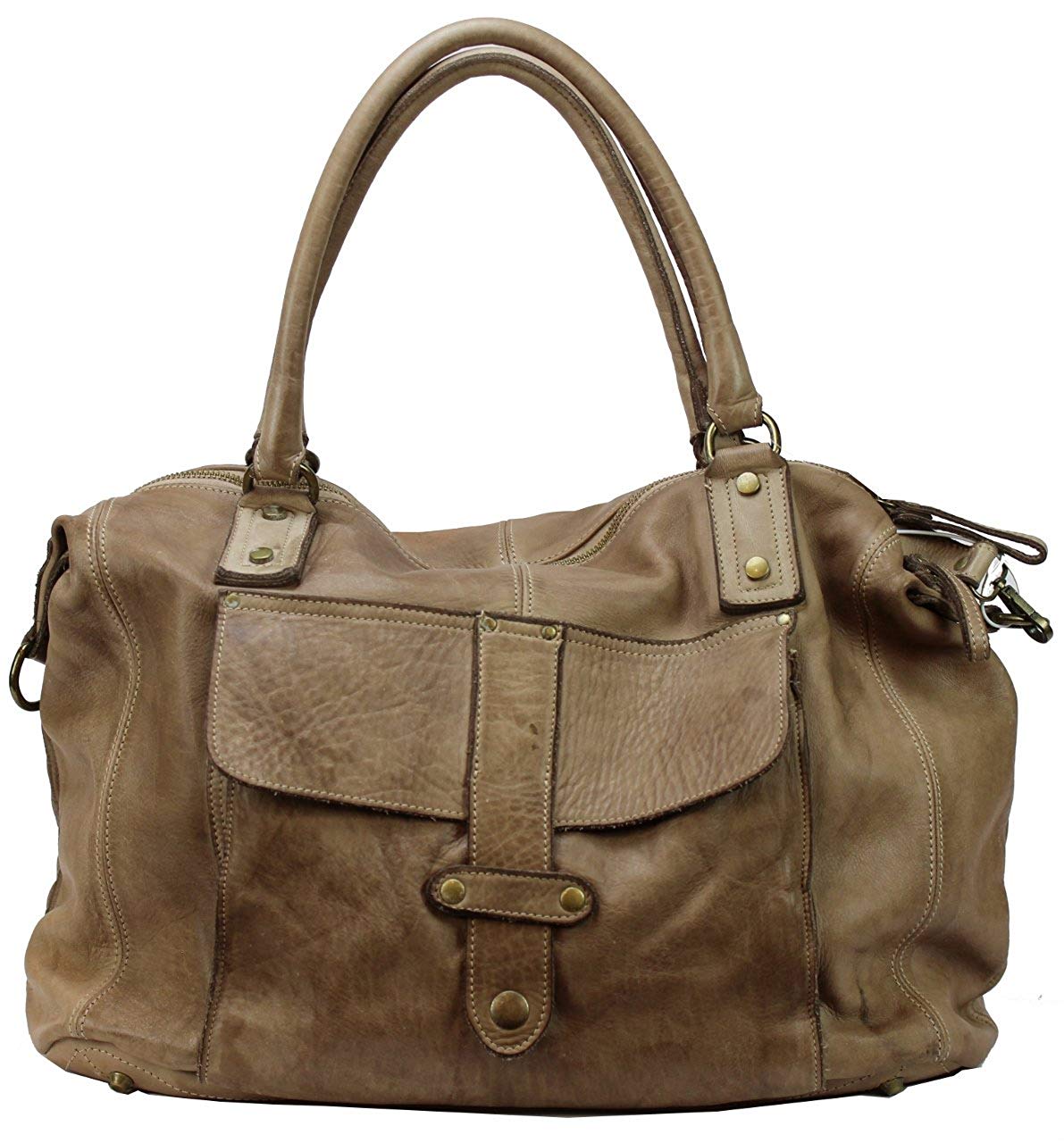 BOZANA Bag Viola beige Italy Designer Damen Handtasche Ledertasche Schultertasche Tasche Leder Shopper Neu - B Z N A