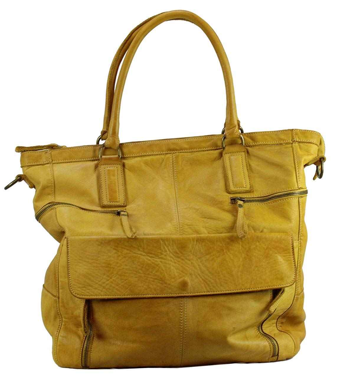 BZNA Bag Boney gelb Italy Designer Damen Handtasche Schultertasche Tasche Leder Shopper Neu