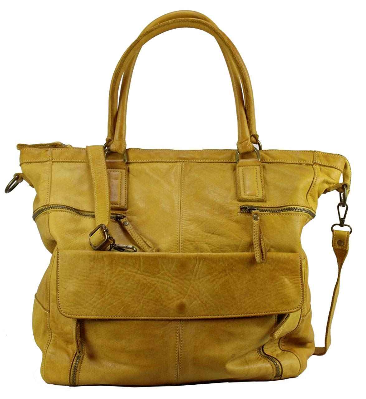 BZNA Bag Boney gelb Italy Designer Damen Handtasche Schultertasche Tasche Leder Shopper Neu
