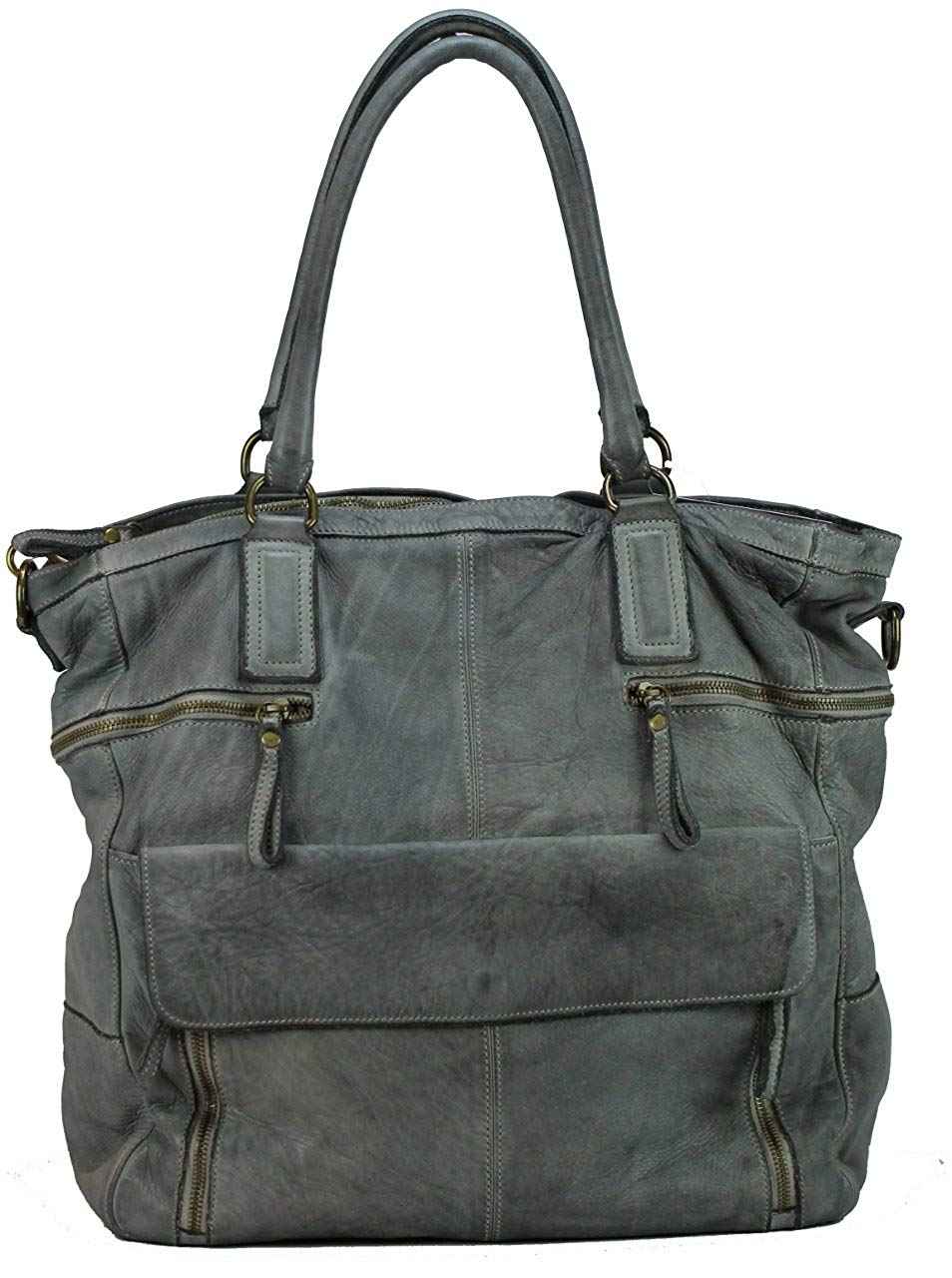 BZNA Bag Boney Grau grey Italy Designer Damen Handtasche Ledertasche Schultertasche Tasche Leder Shopper Neu