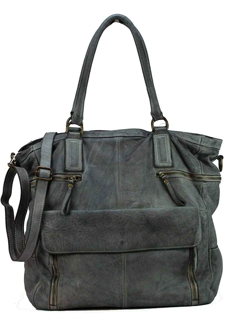 BZNA Bag Boney Grau grey Italy Designer Damen Handtasche Ledertasche Schultertasche Tasche Leder Shopper Neu