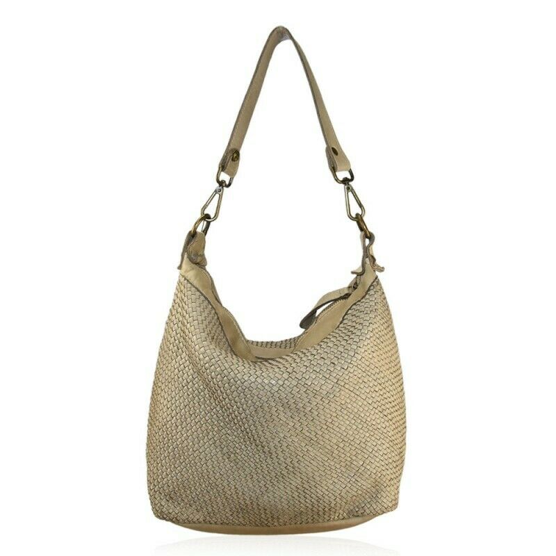 BZNA Bag Briana Beige Italy Designer Beutel Umhängetasche Damen Handtasche Leder - B Z N A