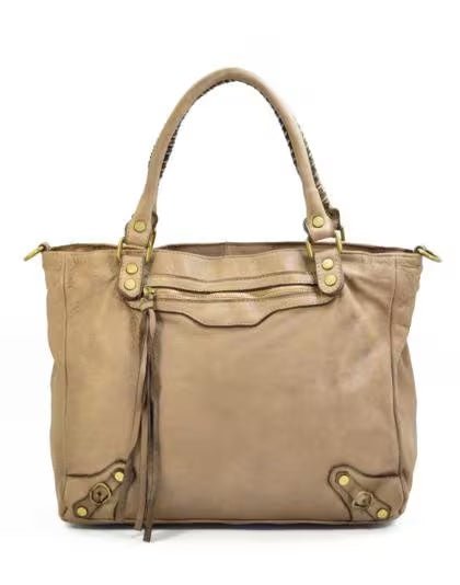 BZNA Bag Caro Taupe Italy Designer Damen Handtasche Schultertasche Tasche Leder - B Z N A