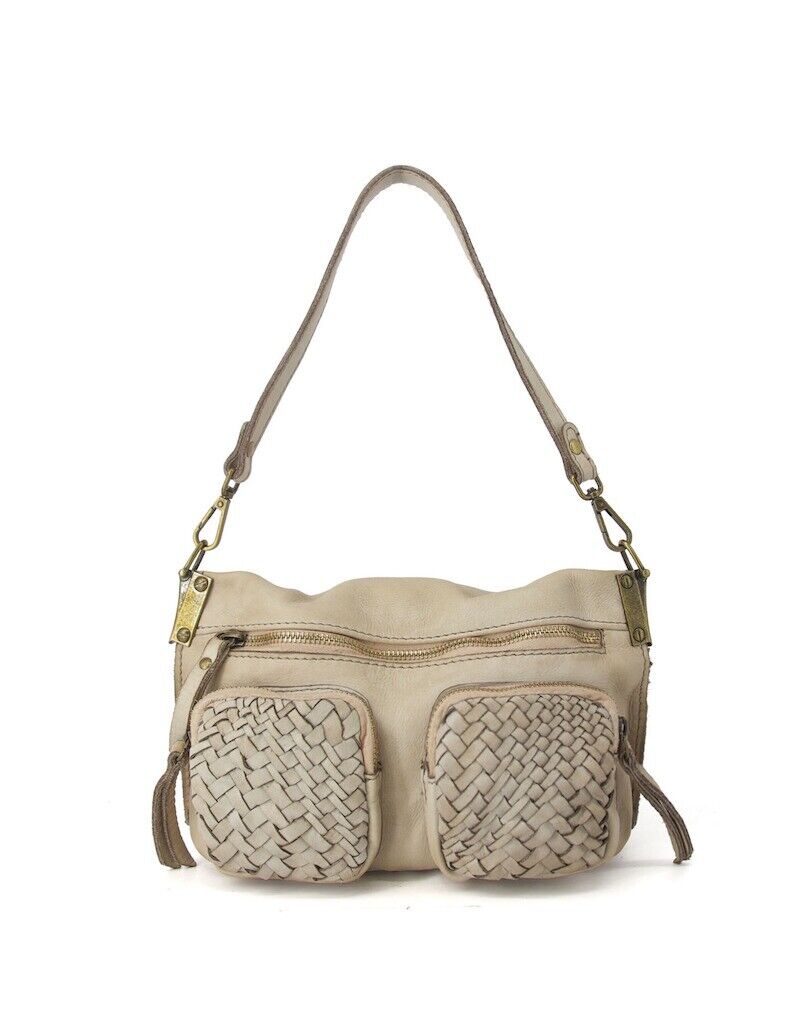 BZNA Bag Gesa Taupe Umhängetasche Designer Clutch Ledertasche Schultertasche - B Z N A