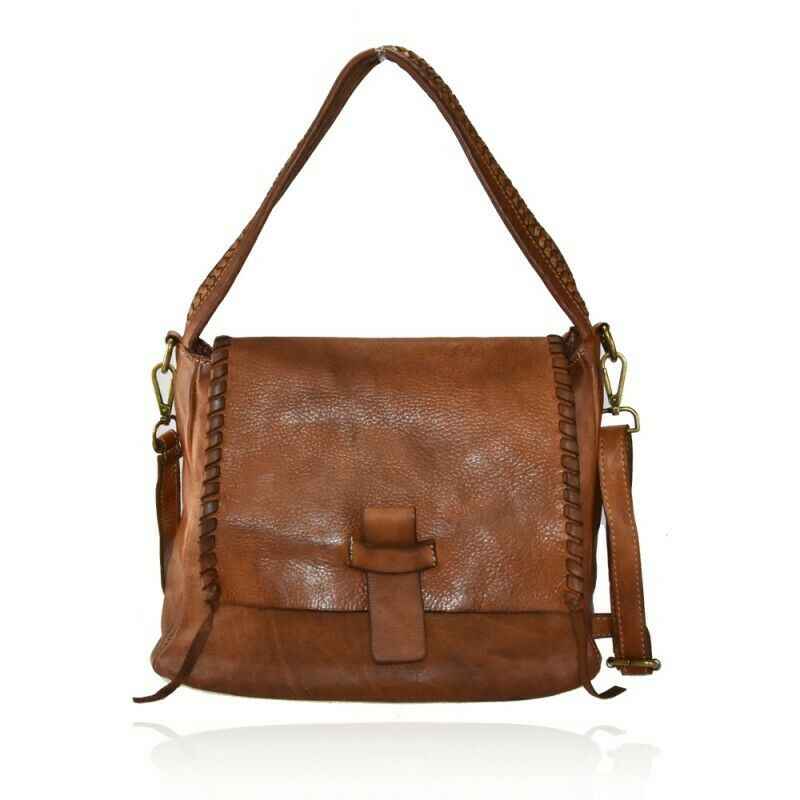 BZNA Bag Karina cognac Italy Designer Messenger Damen Handtasche Schultertasche
