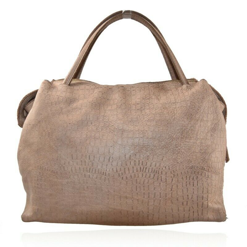 BZNA Bag Leona Taupe Italy Designer Krokooptik Handtasche Schultertasche Tasche - B Z N A