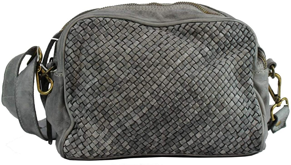 BZNA Bag Lucy Grau grey Italy Designer Clutch Braided Ledertasche Umhängetasche Damen Handtasche Schultertasche Tasche Leder Shopper Neu - B Z N A