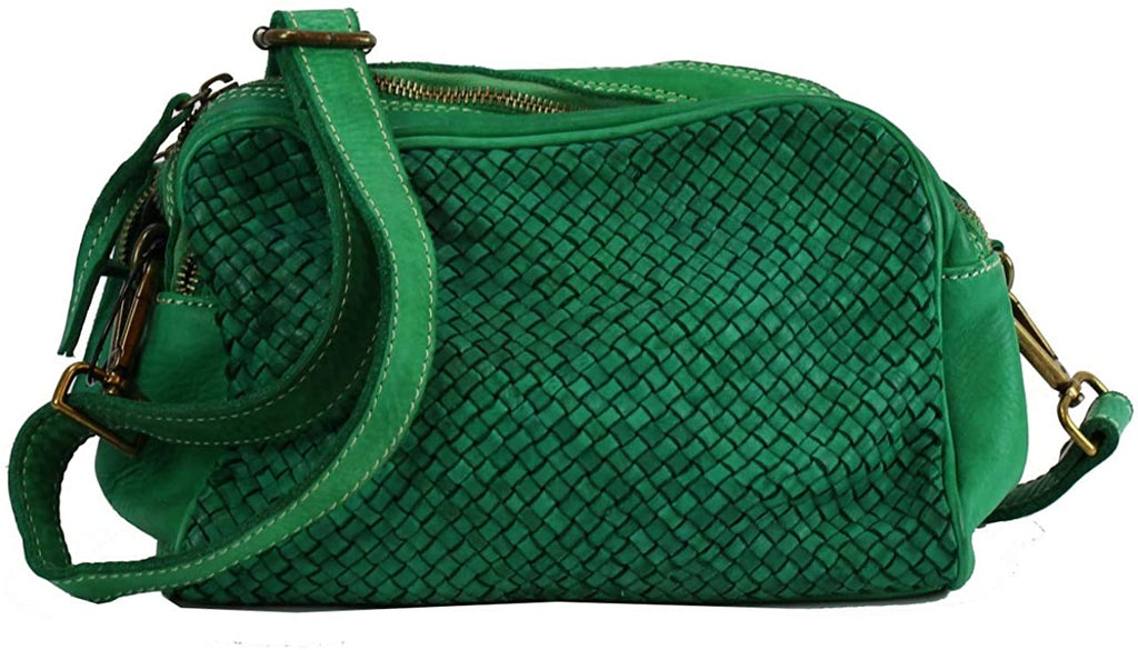 BZNA Bag Lucy Grün green Italy Designer Clutch Braided Ledertasche Umhängetasche Damen Handtasche Schultertasche Tasche Leder Shopper Neu - B Z N A