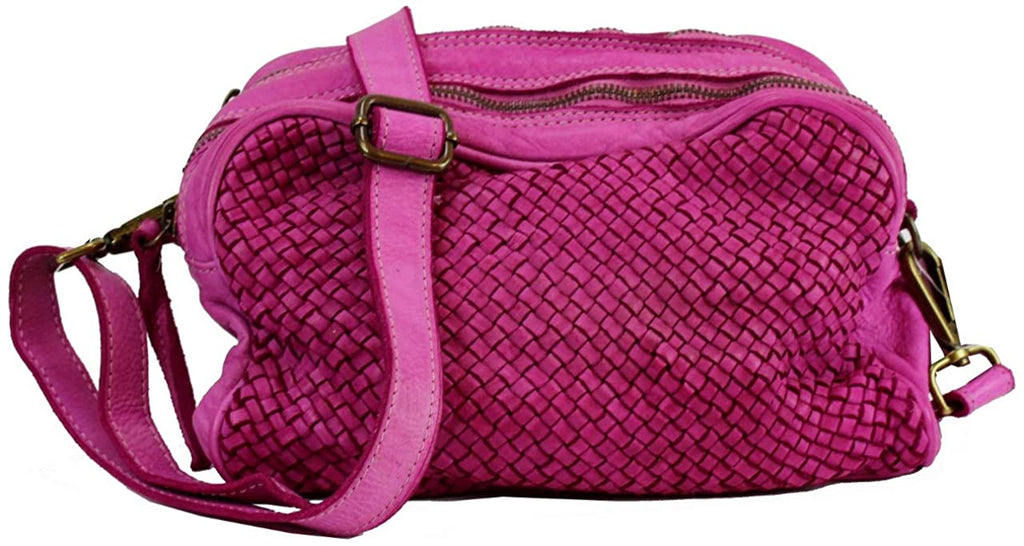 BZNA Bag Lucy Pink fuxia Italy Designer Clutch Braided Ledertasche Umhängetasche Damen Handtasche Schultertasche Tasche Leder Shopper Neu - B Z N A