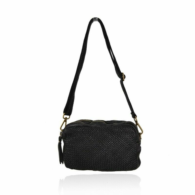 BZNA Bag Lucy Schwarz Italy Designer Clutch Braided Ledertasche Umhängetasche - B Z N A