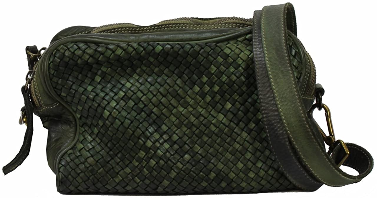 BZNA Bag Lucy verde Italy Designer Clutch Braided Ledertasche Umhängetasche Damen Handtasche Schultertasche Tasche Leder Shopper Neu - B Z N A