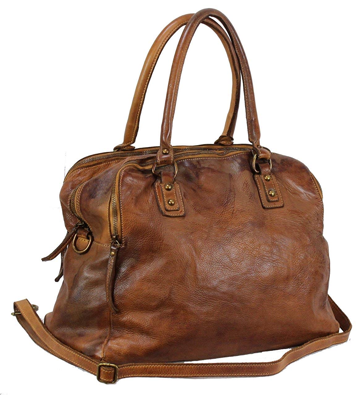 BZNA Bag Lue cognac Italy Designer Messenger Damen Handtasche Schultertasche Tasche Leder Shopper Neu - B Z N A