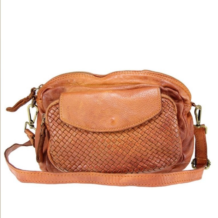 BZNA Bag Macy Cognac Italy Designer Clutch Braided Ledertasche Umhängetasche - B Z N A