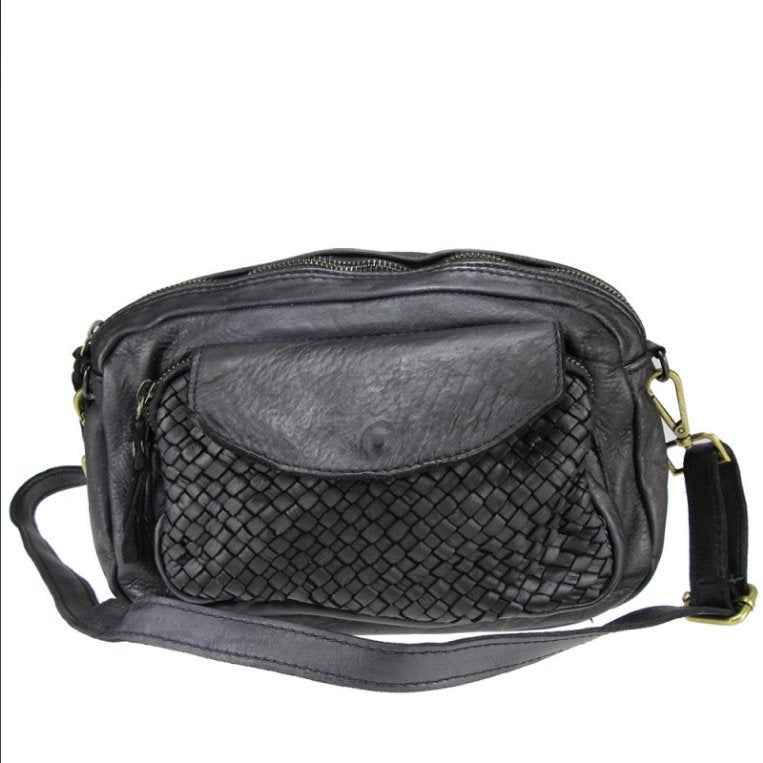 BZNA Bag Macy Grau Italy Designer Clutch Braided Ledertasche Umhängetasche