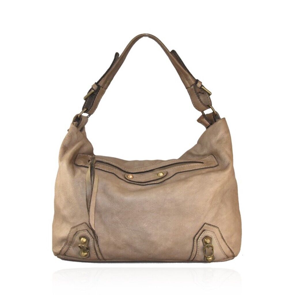 BZNA Bag Mania Taupe Italy Designer Damen Handtasche Schultertasche Tasche - B Z N A