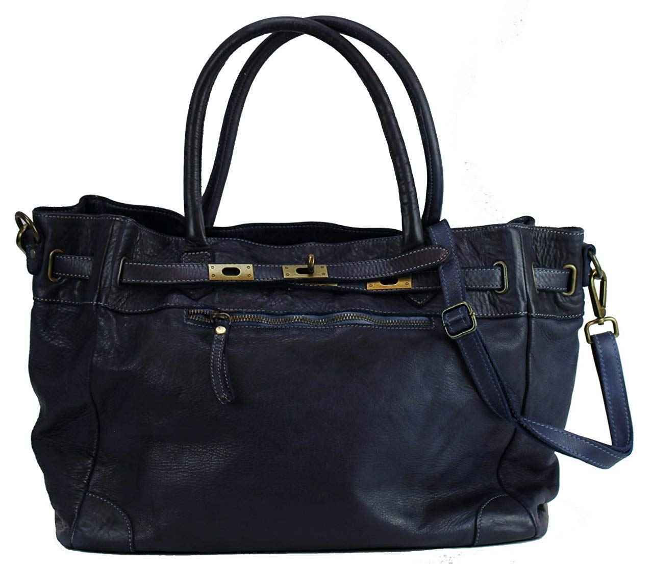 BZNA Bag Mila Blau navy vintage Italy Designer Business Damen Handtasche Ledertasche Schultertasche Tasche Leder Shopper Neu