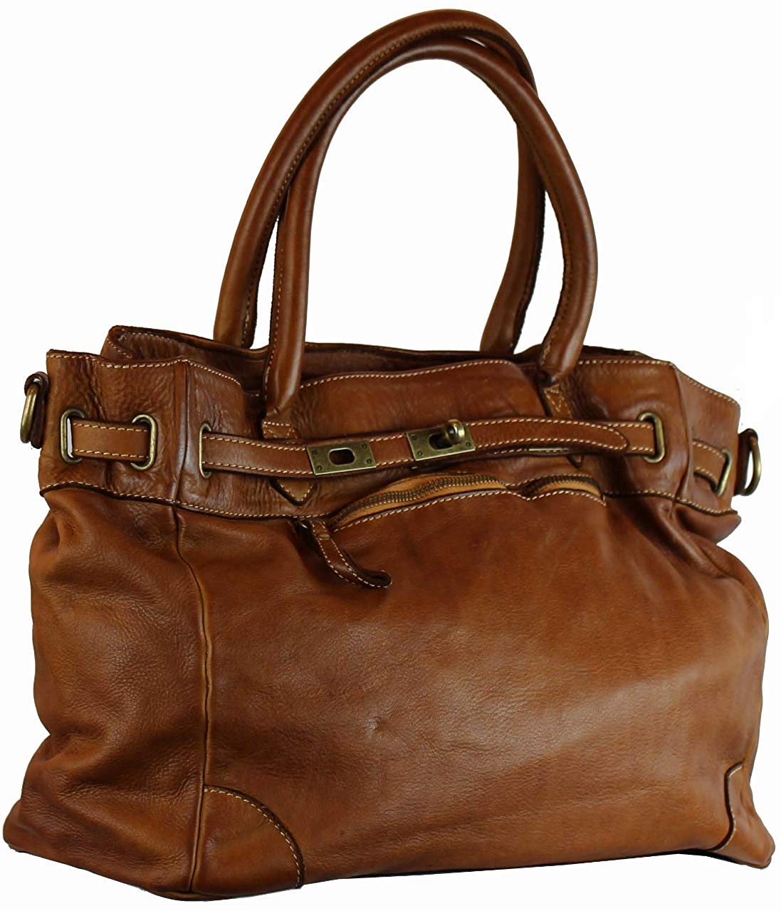 BZNA Bag Mila cognac vintage Italy Designer Business Damen Handtasche Ledertasche Schultertasche Tasche Leder Shopper Neu - B Z N A