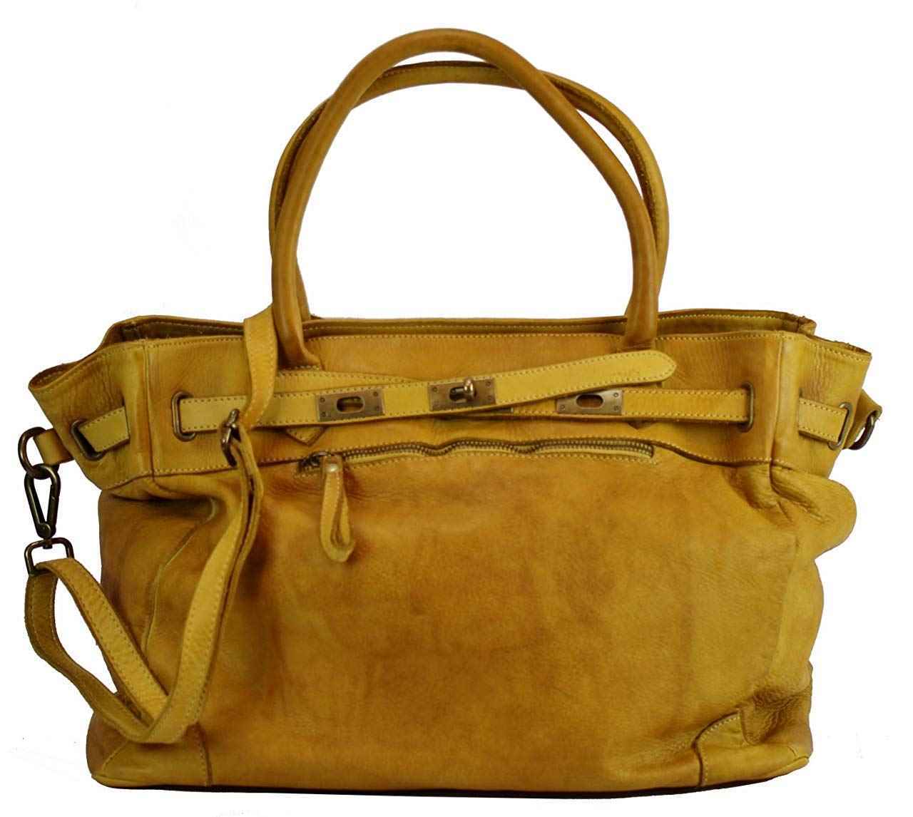 BZNA Bag Mila Gelb giallo vintage Italy Designer Business Damen Handtasche Ledertasche Schultertasche Tasche Leder Shopper Neu