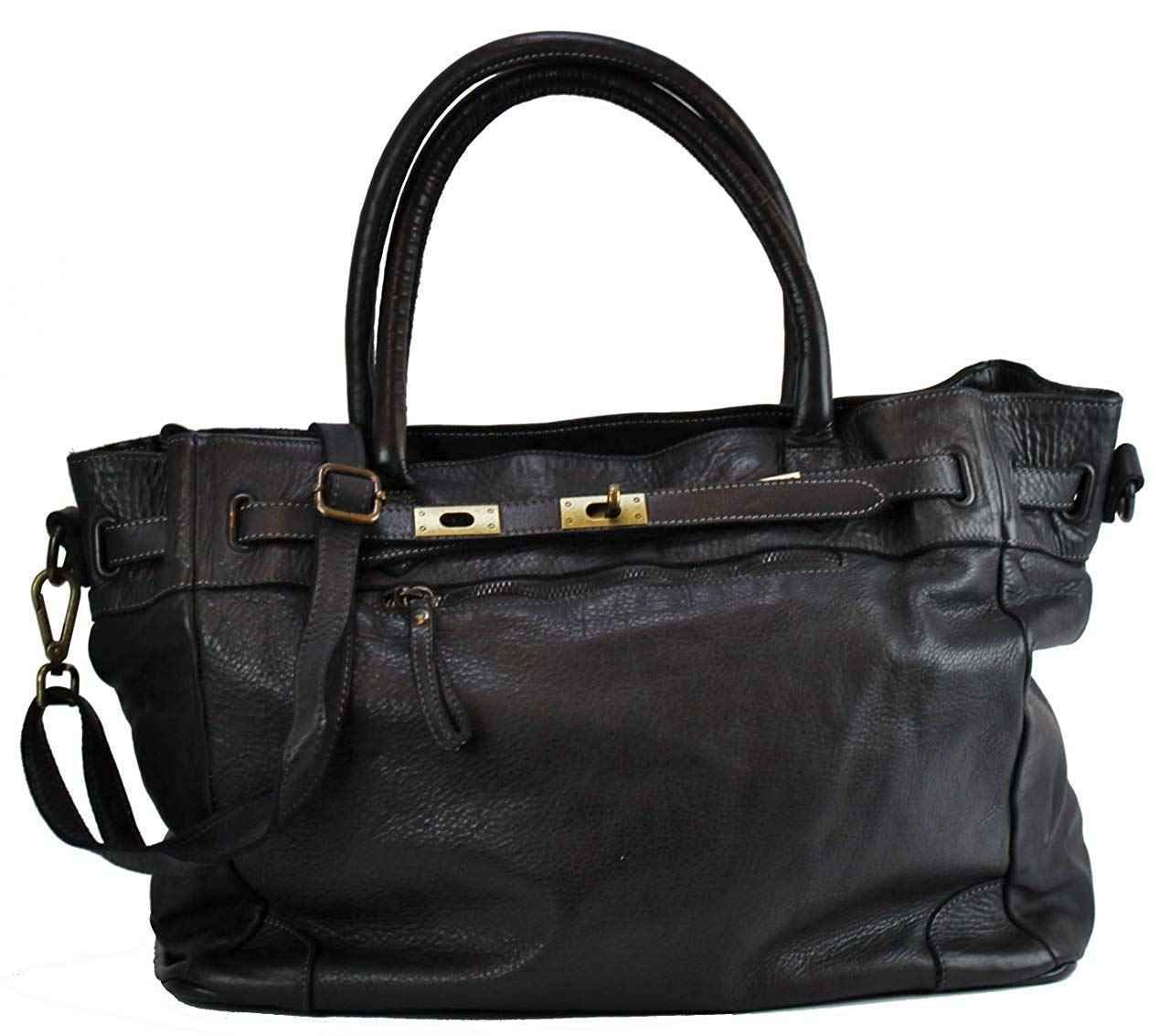 BZNA Bag Mila Schwarz nero vintage Italy Designer Business Damen Handtasche Ledertasche Schultertasche Tasche Leder Shopper Neu