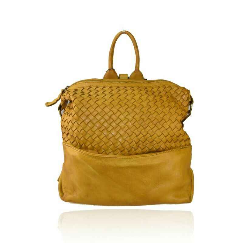 BZNA Bag Mona Gelb Backpacker Designer Rucksack Ledertasche Damenhandtasche