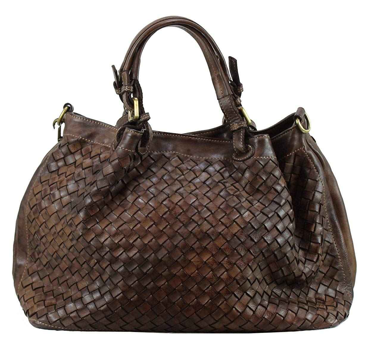 BZNA Bag Rene braun Italy Designer geflochten Damen Handtasche Schultertasche Tasche Shopper Neu