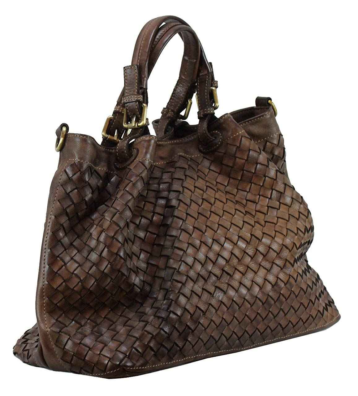 BZNA Bag Rene braun Italy Designer geflochten Damen Handtasche Schultertasche Tasche Shopper Neu
