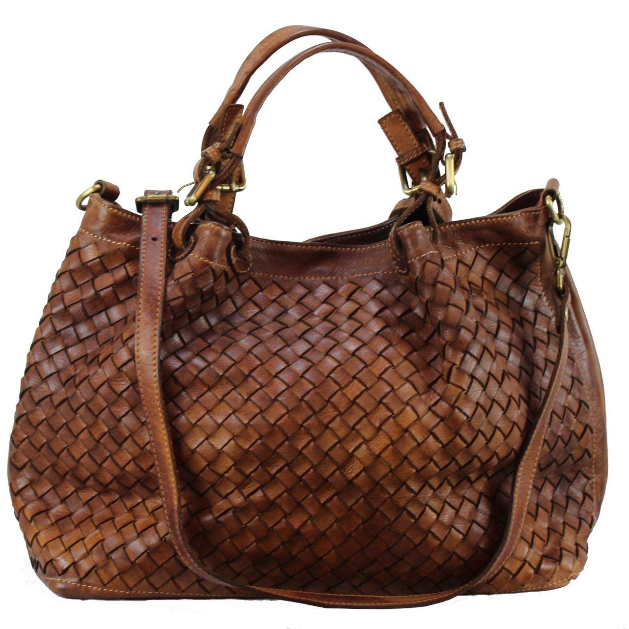 BZNA Bag Rene cognac Italy Designer geflochten Damen Handtasche Schultertasche Tasche Schafsleder Shopper Neu - B Z N A