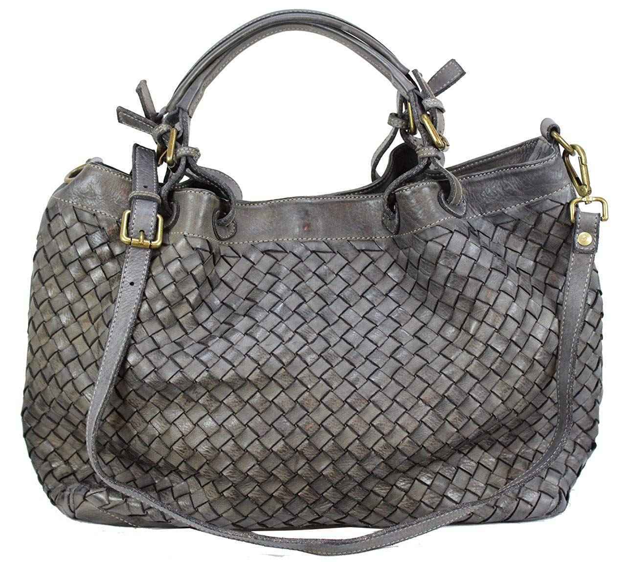 BZNA Bag Rene Grau Italy Designer geflochten Damen Handtasche Schultertasche Tasche Shopper Neu