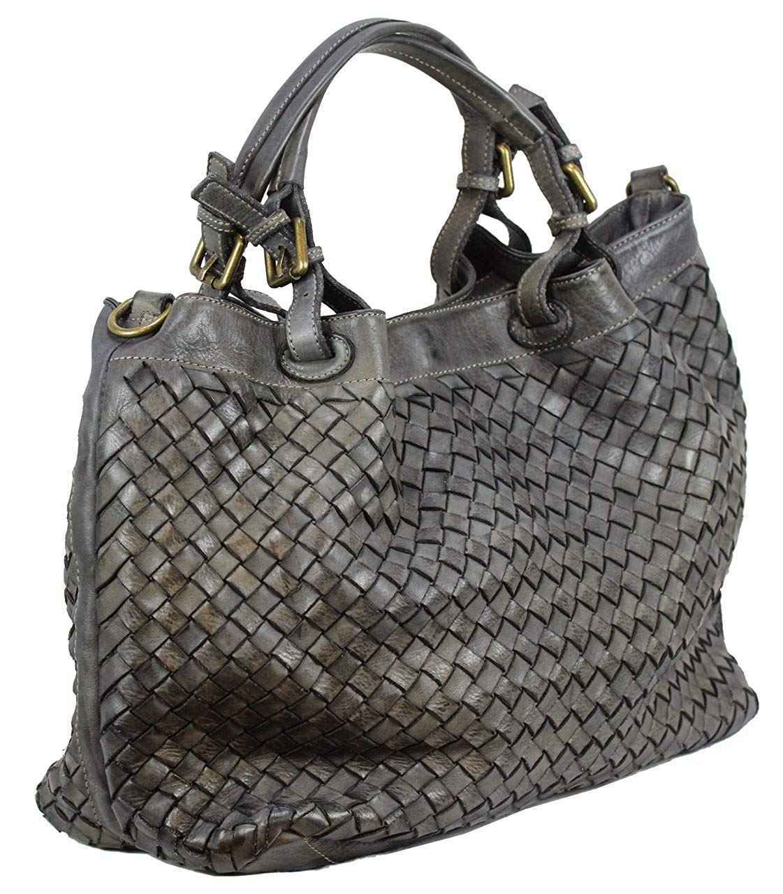 BZNA Bag Rene Grau Italy Designer geflochten Damen Handtasche Schultertasche Tasche Shopper Neu