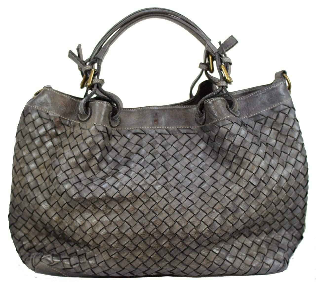 BZNA Bag Rene Grau Italy Designer geflochten Damen Handtasche Schultertasche Tasche Shopper Neu