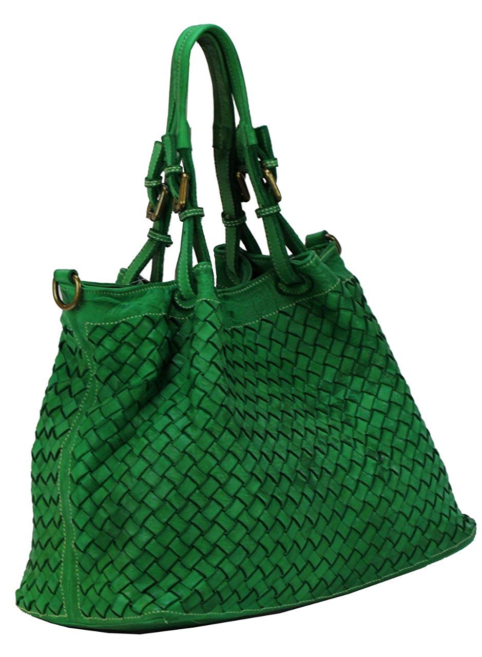 BZNA Bag Rene Grün green Italy Designer geflochten Damen Handtasche Schultertasche Tasche Schafsleder Shopper Neu - B Z N A