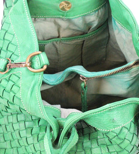 BZNA Bag Rene Grün green Italy Designer geflochten Damen Handtasche Schultertasche Tasche Schafsleder Shopper Neu - B Z N A