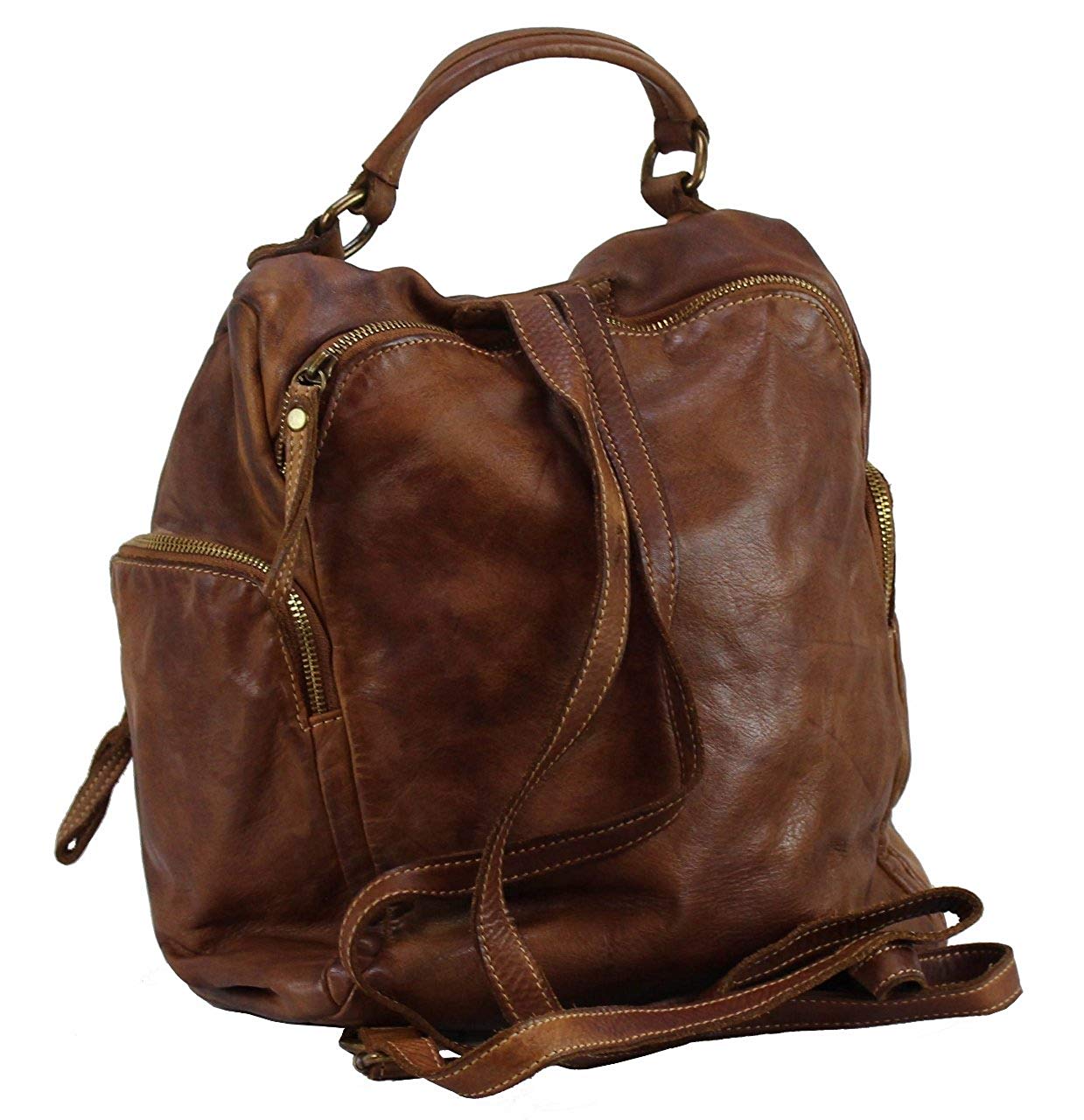 BZNA Bag Stella cognac Backpacker Designer Rucksack Damenhandtasche Schultertasche Leder Nappa sheep ItalyNeu - B Z N A