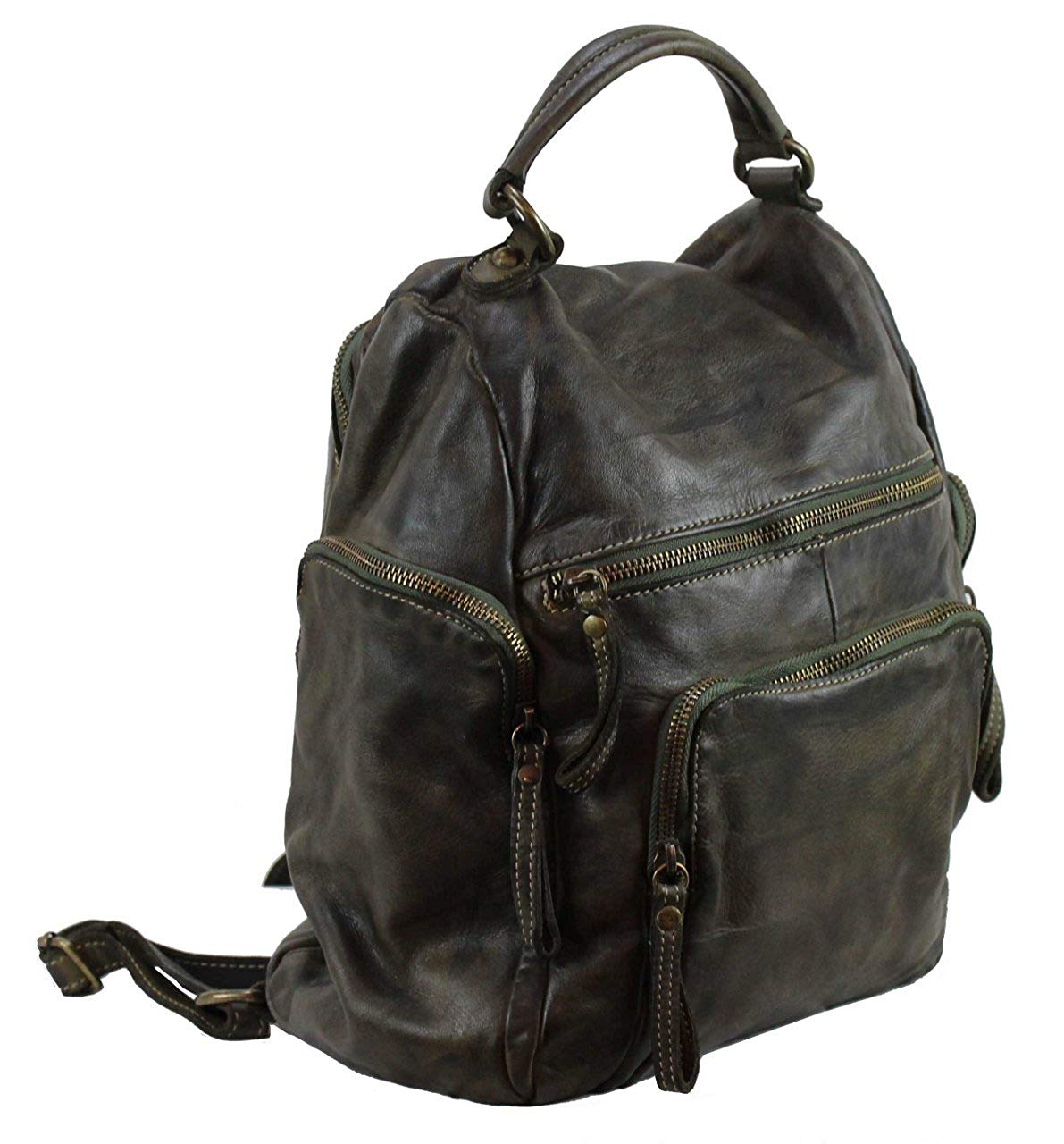 BZNA Bag Stella verde Backpacker Designer Rucksack Damenhandtasche Schultertasche Leder Nappa sheep ItalyNeu - B Z N A