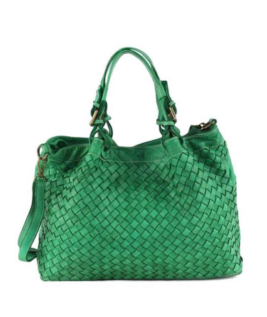 BZNA Bag Rene Grün Brilliant Italy Designer geflochten Damen Handtasche Schultertasche Tasche Schafsleder Shopper Neu