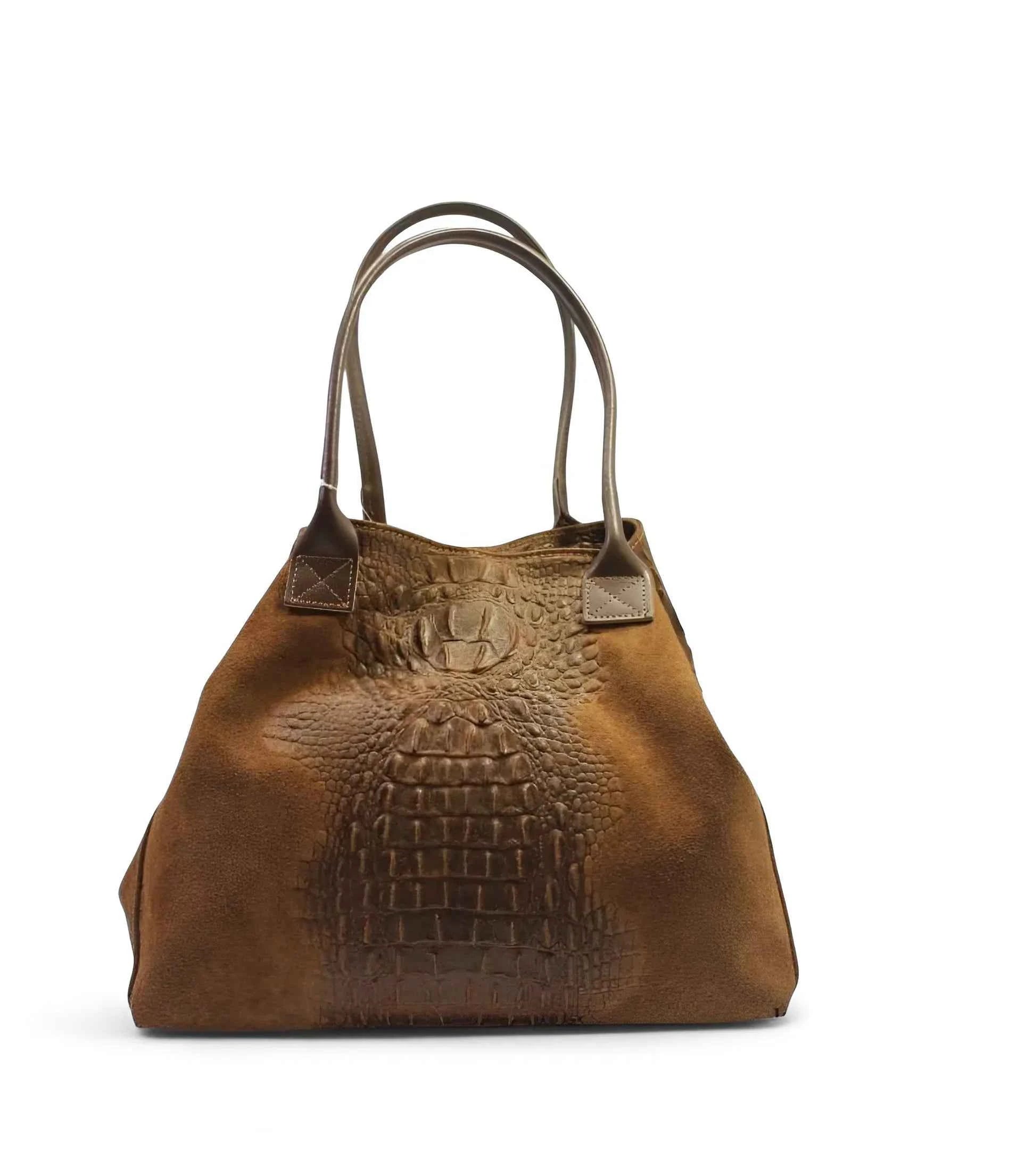 BZNA Bag Ladas Cognac Kroko Prägung Leder Italy Damen Shopper Handtasche Schultertasche Tasche