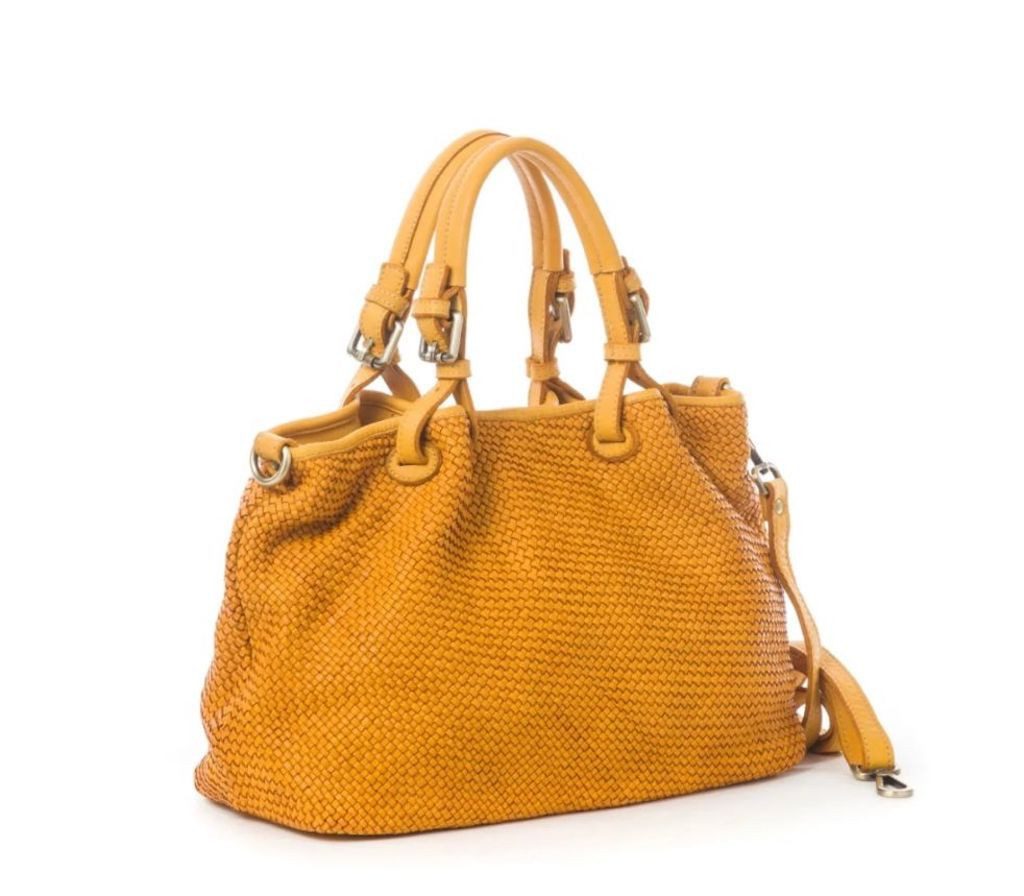BZNA Bag Erna Gelb Italy Designer geflochten Damen Handtasche Schultertasche Tasche Leder Shopper Neu