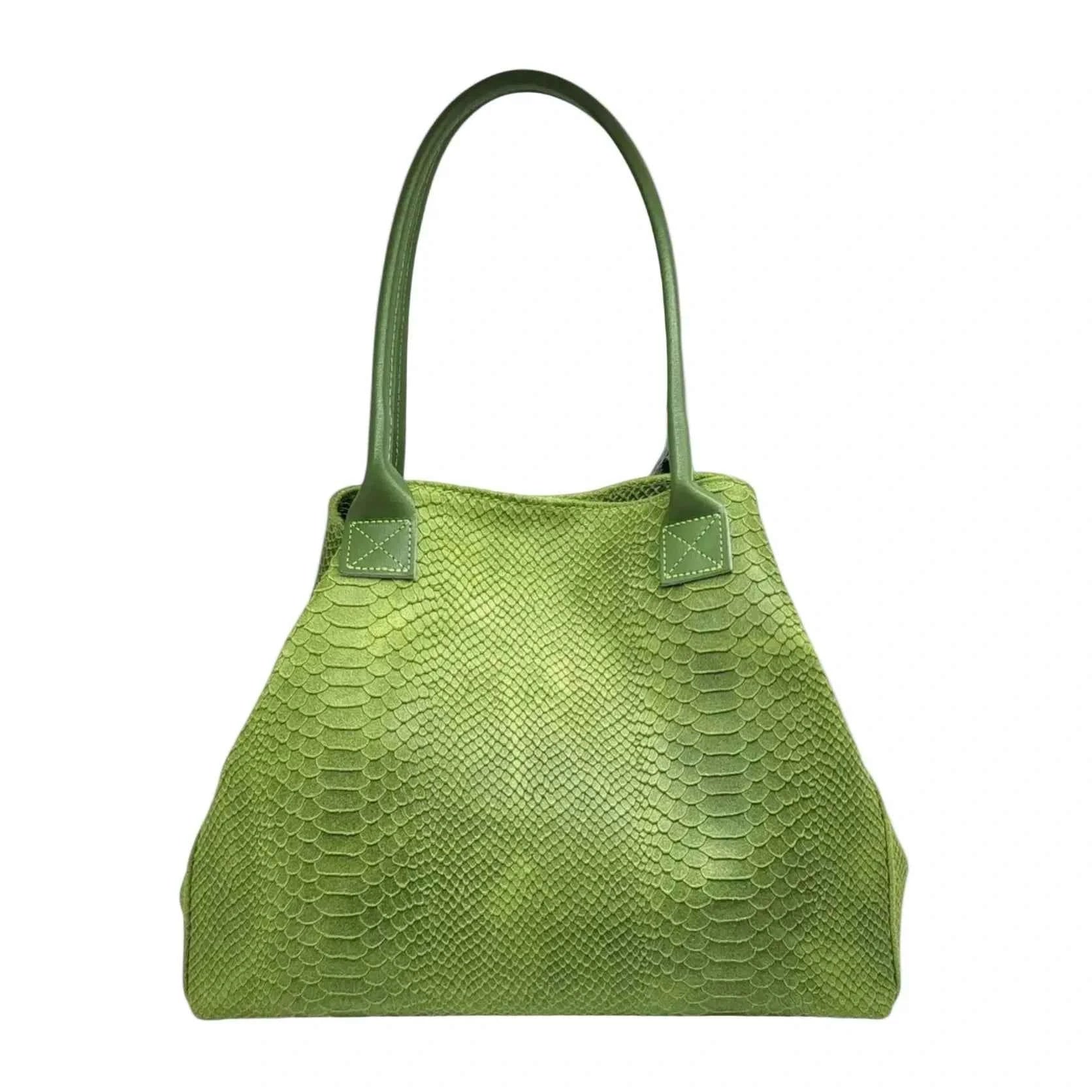 BZNA Bag Ladasha Grasgrün Snake Prägung Leder Italy Damen Shopper Handtasche Schultertasche Tasche