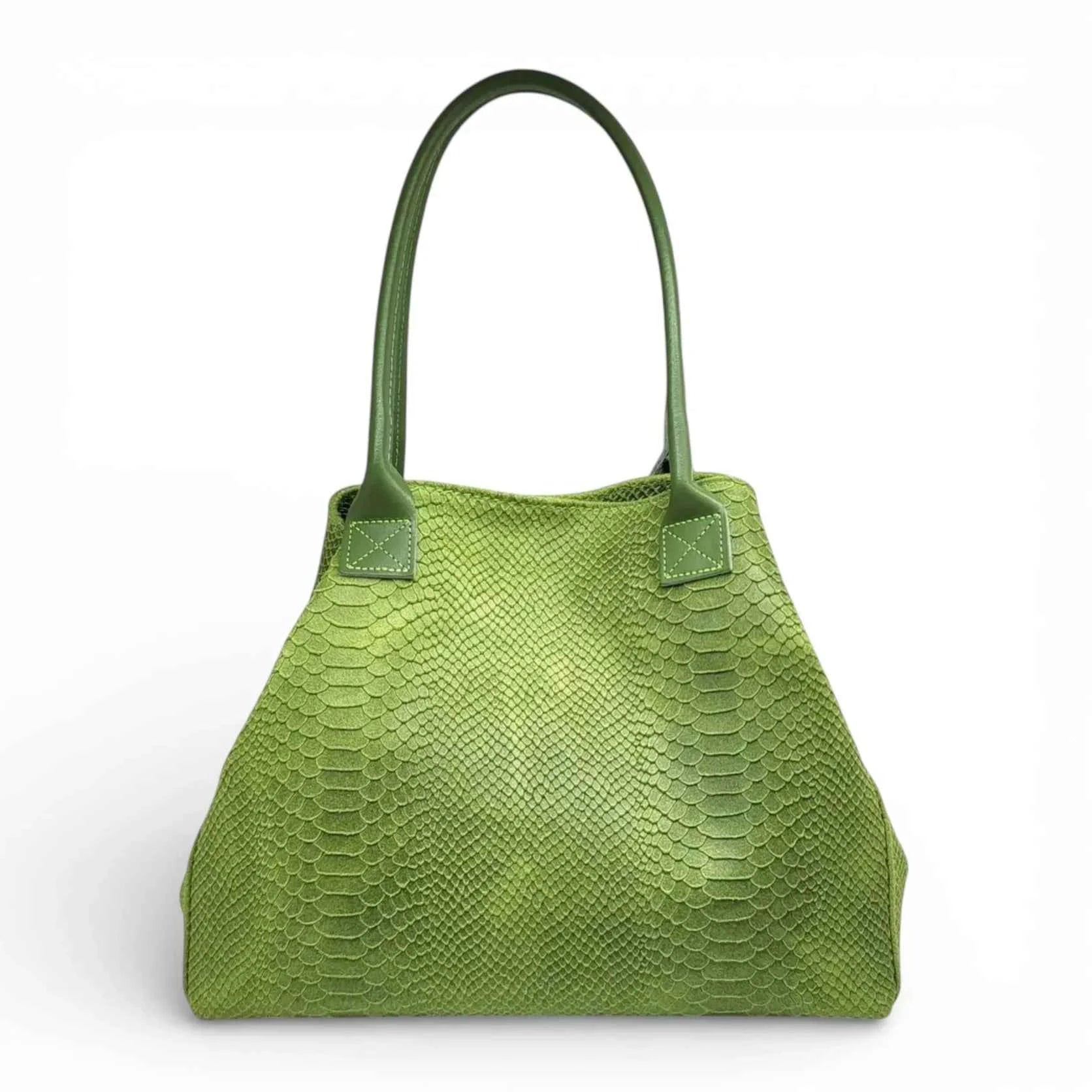 BZNA Bag Ladasha Grasgrün Snake Prägung Leder Italy Damen Shopper Handtasche Schultertasche Tasche