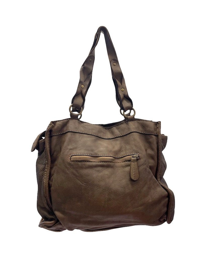 BZNA Bag Paris Taupe Italy Designer Beutel Umhängetasche Damen Handtasche Leder