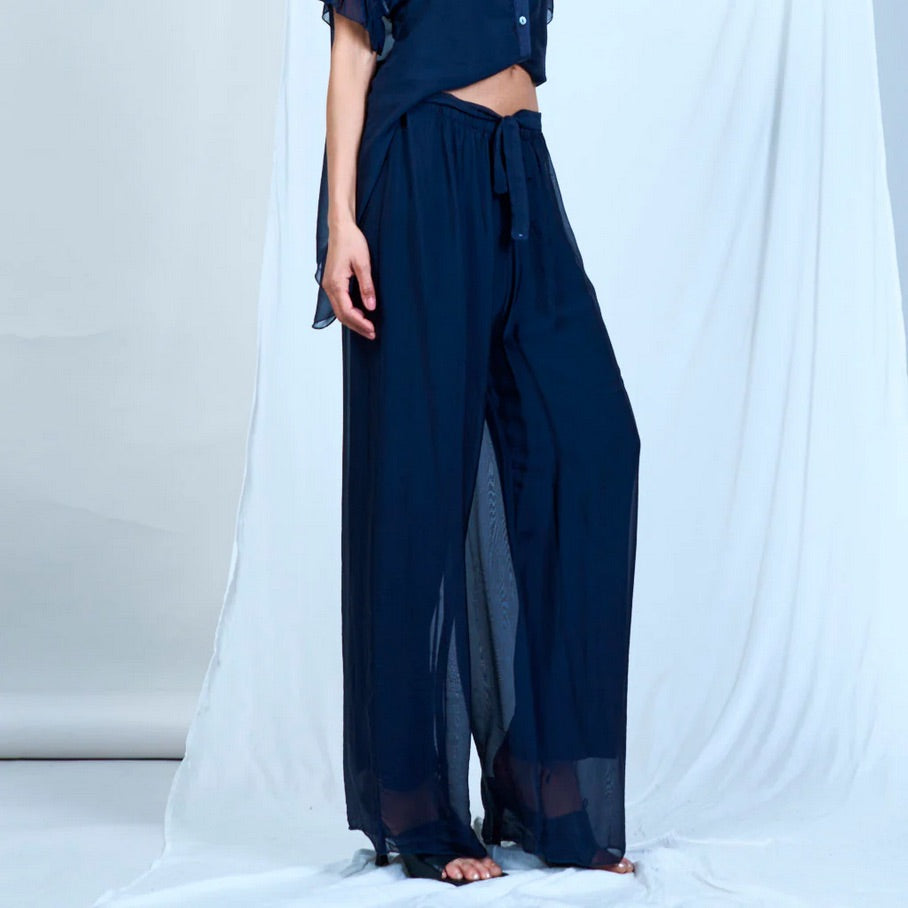 BZNA Hose mit Seide Fließende elastische Taille Chiffon Seidenhose Onesize - B Z N A