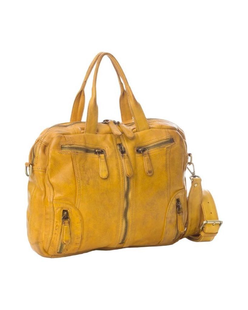 BZNA Bag Simsa Senape Gelb Business Aktentasche Designer Ledertasche Schultertasche Unisex - B Z N A