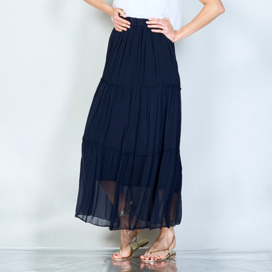 BZNA Rock mit Seide Rüschen Seidenchiffon Seidenrock Onesize - B Z N A