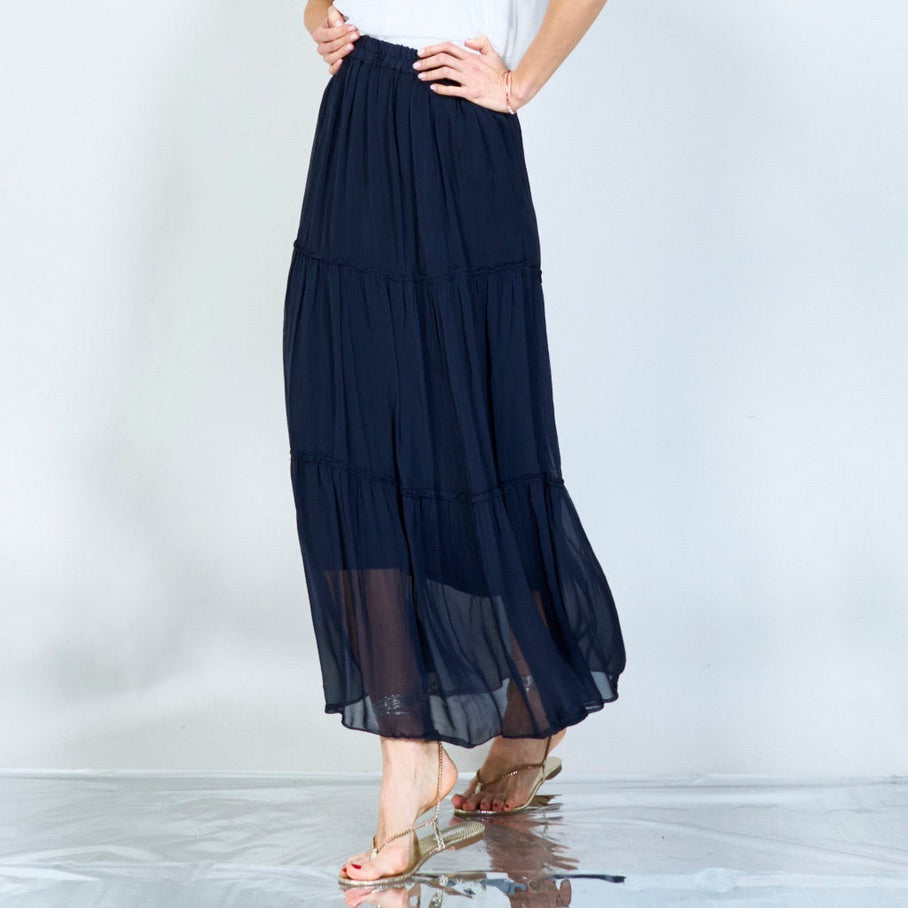 BZNA Rock mit Seide Rüschen Seidenchiffon Seidenrock Onesize - B Z N A