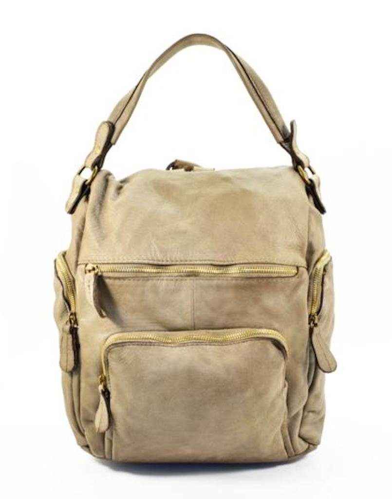 BZNA Bag Stella Taupe Backpacker Designer Rucksack Damenhandtasche Schultertasche Leder Nappa sheep ItalyNeu