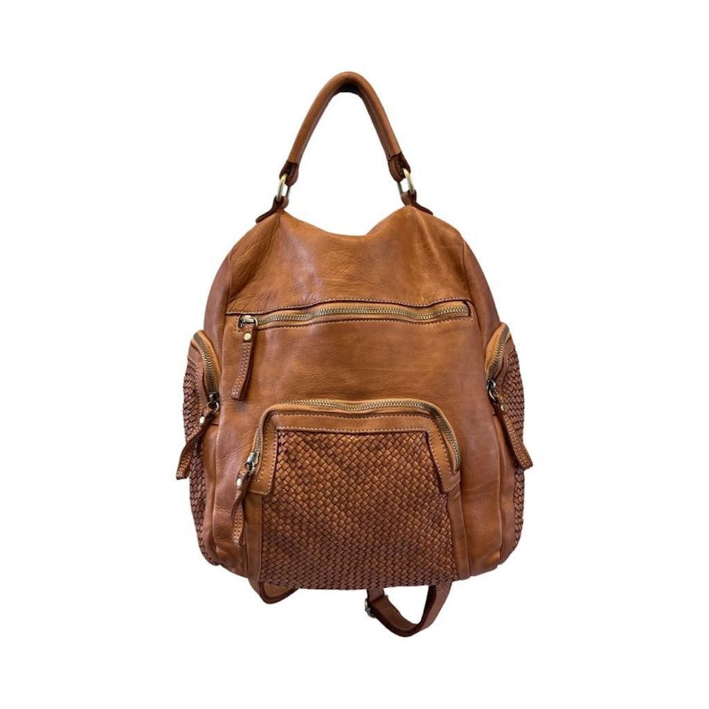 BZNA Bag Svetta Cognac Backpacker Designer Rucksack Damenhandtasche Schultertasche Leder Nappa - B Z N A