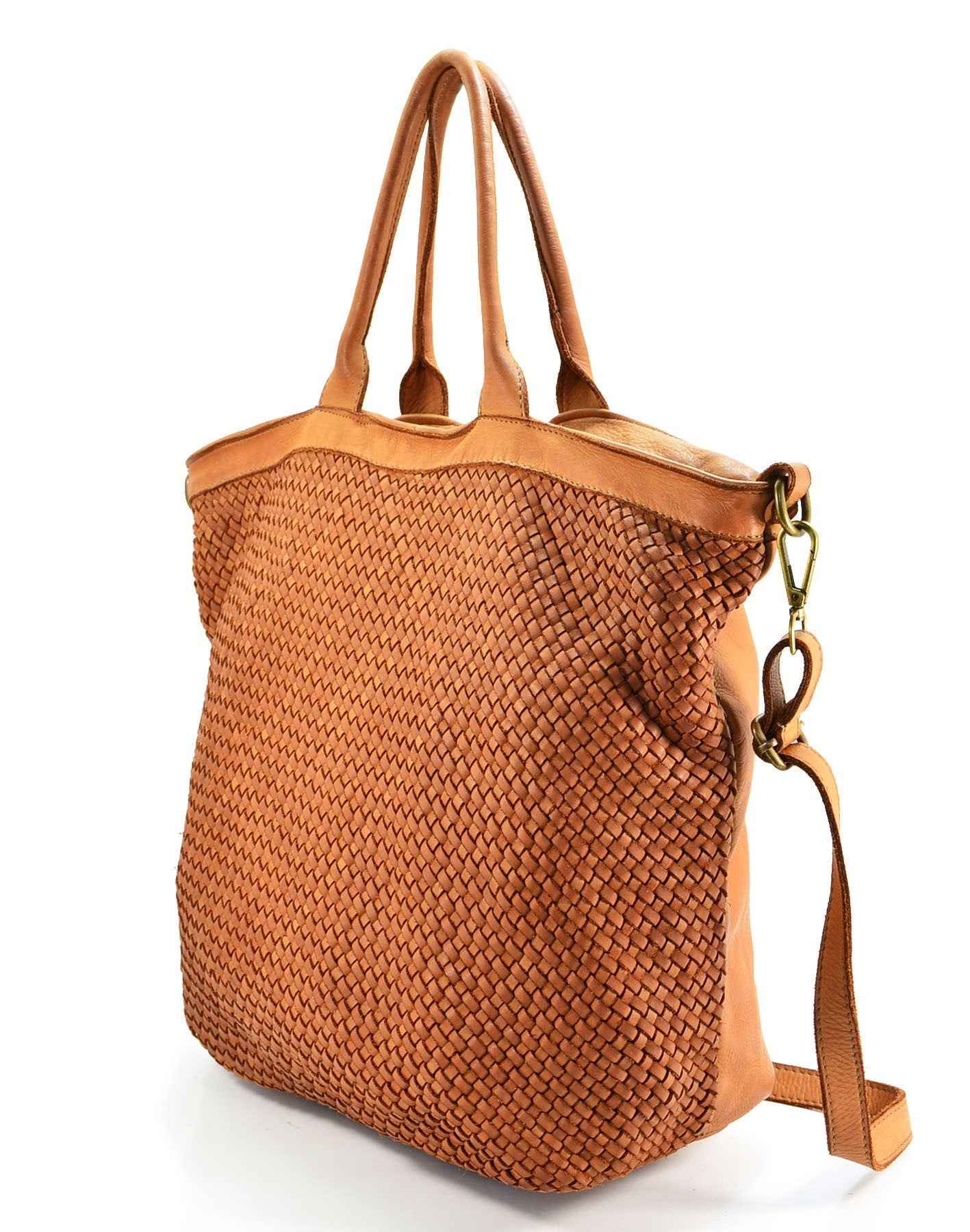 BZNA Bag Roma Cognac Italy langer abnehmbarer Schultergurt Designer Damen Handtasche Schultertasche Tasche Leder Shopper Neu