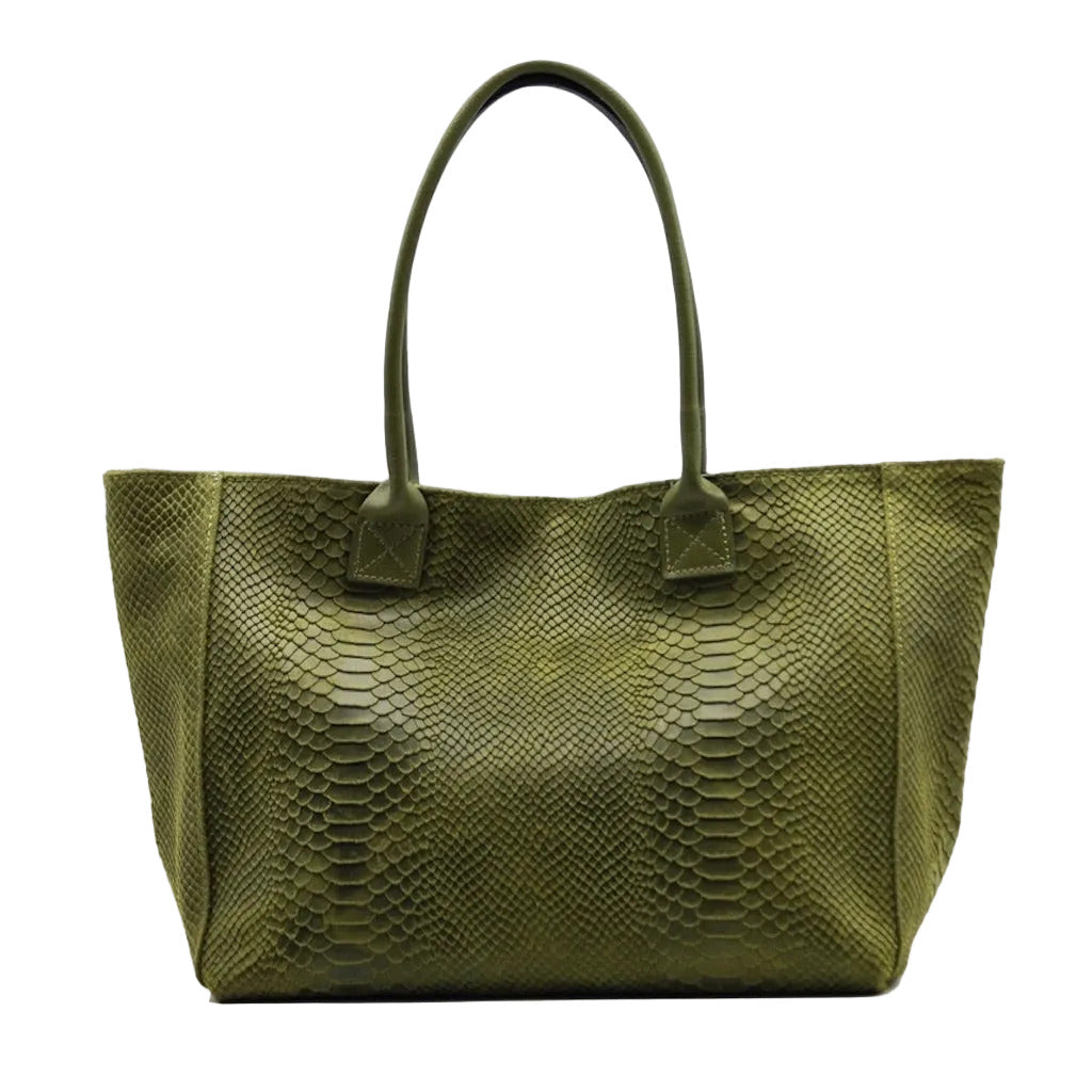 BZNA Bag Ladasha Grün Snake Prägung Leder Italy Damen Shopper Handtasche Schultertasche Tasche - B Z N A