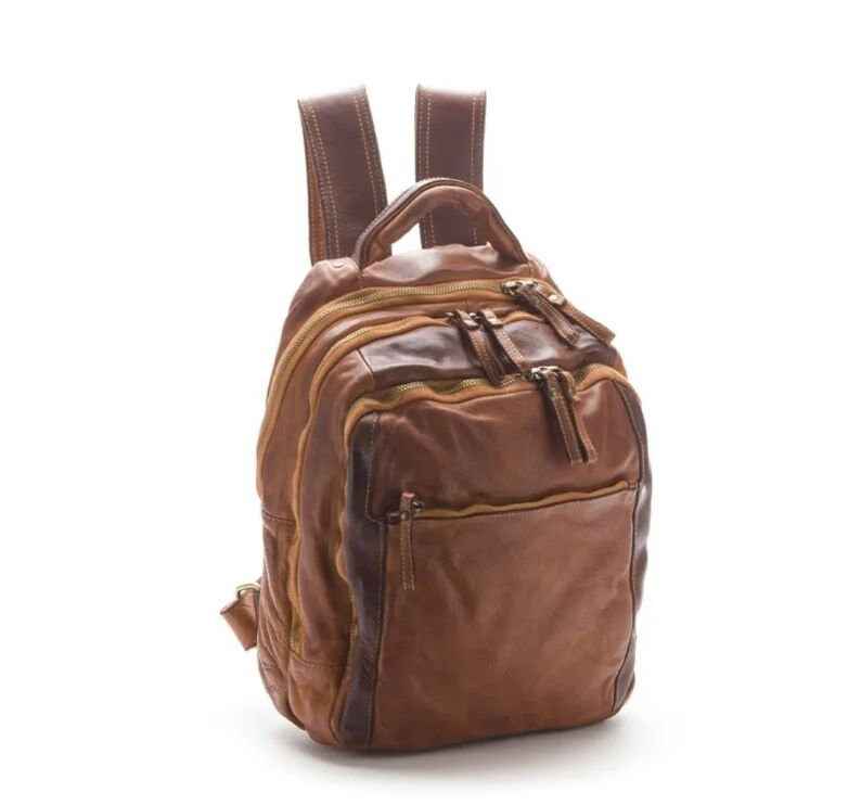BZNA Bag Bernd Cognac Backpacker Designer Rucksack Unisex Ledertasche