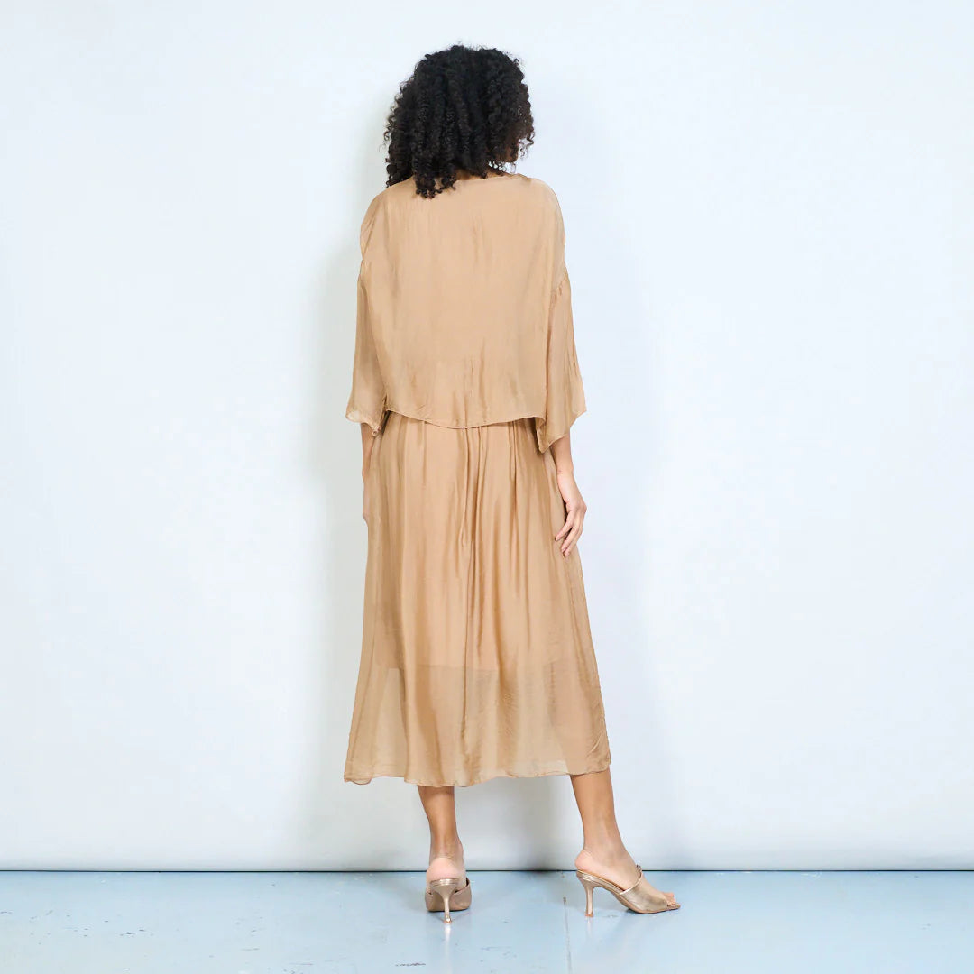 BZNA Kleid  Seidenkleid  Midikleid mit drapiertem Wasserfallausschnitt und fließendem gerafftem Rock oneSize - B Z N A